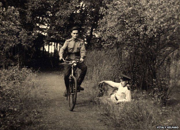 Vladimir Gelfand riding a bicycle